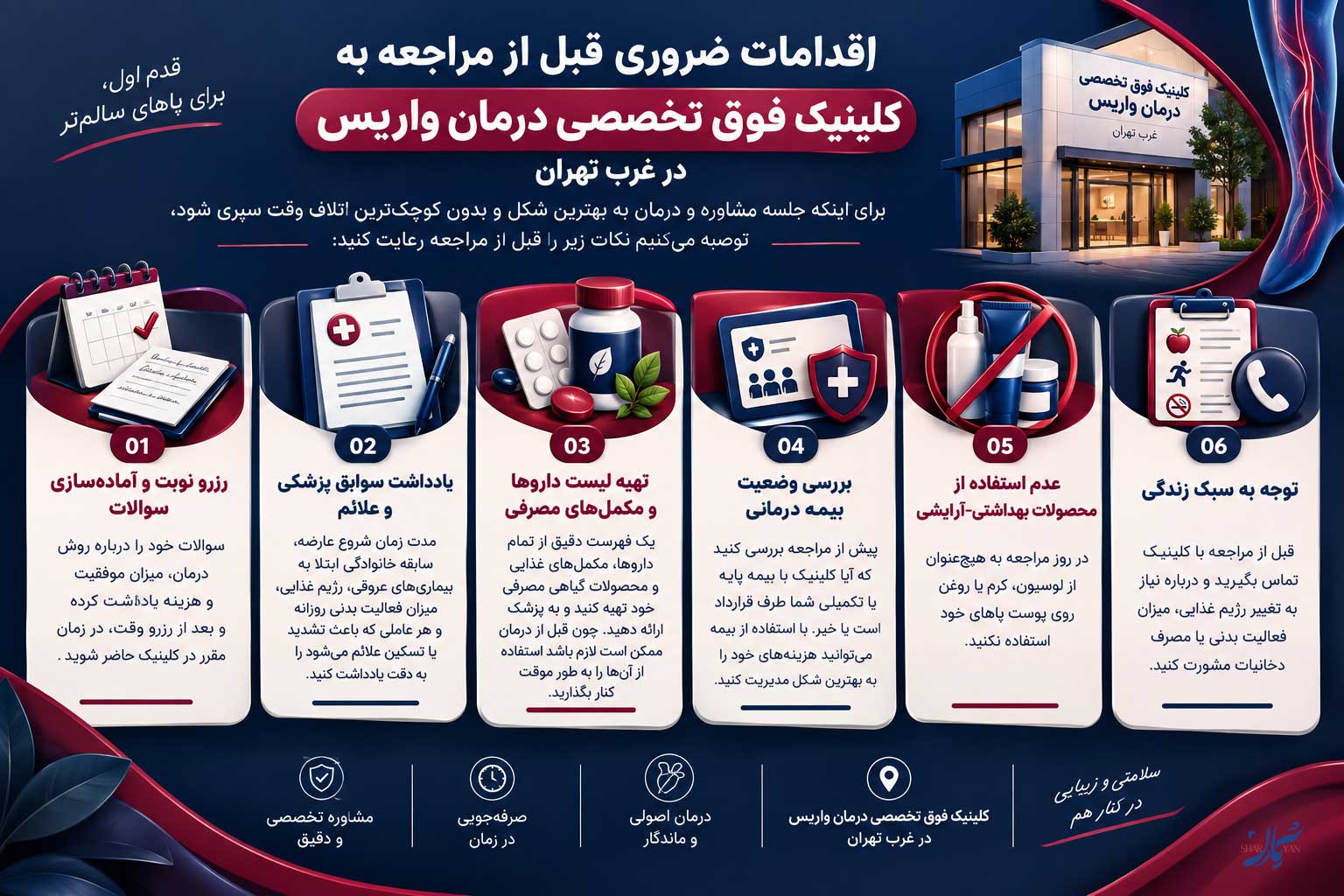 کلینیک فوق تخصصی درمان واریس در غرب تهران | کلینیک شریان 4 اقدامات ضروری قبل از مراجعه به کلینیک فوق تخصصی درمان واریس در غرب تهران